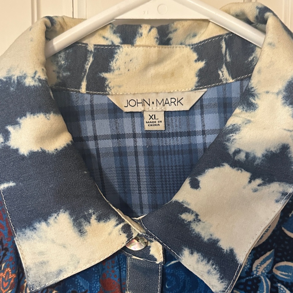 John Mark Navy and Cream Patterned Tunic